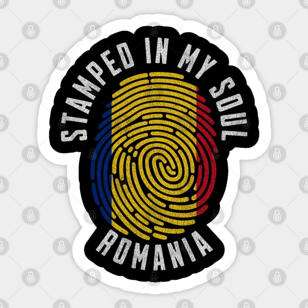 Stamped In My Soul Romania Flag Fingerprint Romanian Roots Sticker by Yesteeyear